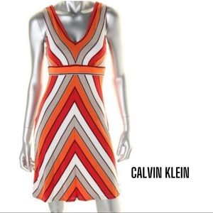 Calvin Klein Red White Orange Stripe Summer Sundress, 2
